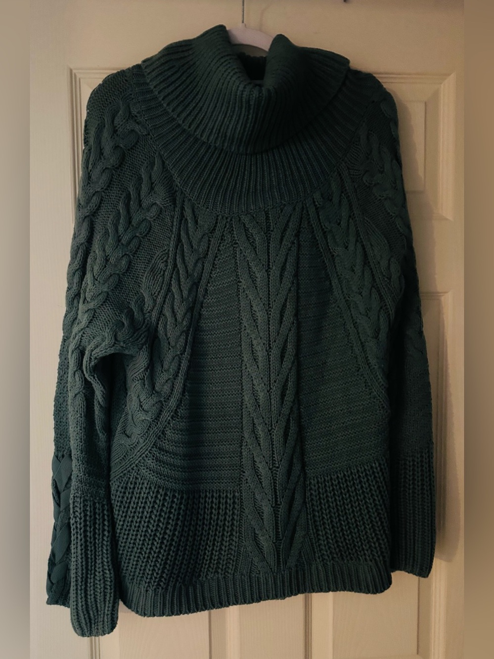 Express  Teal Green Cable Knit Cowl Neck Sweater / Size Large